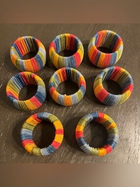 Set Of 8 Colorful Napkin Rings Rainbow Striped 70s Bohemian Hippie